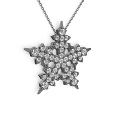 Beyaz zirkon 925 ayar siyah rodyum kaplama gümüş kolye (40 cm gümüş rolo zincir)