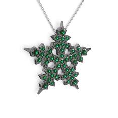 Mona Kar Tanesi Kolye - Yeşil kuvars 925 ayar siyah rodyum kaplama gümüş kolye (40 cm gümüş rolo zincir) #1cosrwd