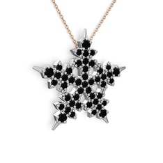 Mona Kar Tanesi Kolye - Siyah zirkon 925 ayar gümüş kolye (40 cm rose altın rolo zincir) #1diznn4