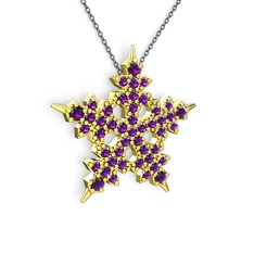 Ametist 925 ayar altın kaplama gümüş kolye (40 cm gümüş rolo zincir)