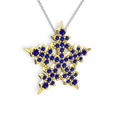 Mona Kar Tanesi Kolye - Lab safir 8 ayar altın kolye (40 cm gümüş rolo zincir) #1f02a8m