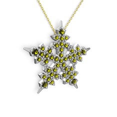 Mona Kar Tanesi Kolye - Peridot 8 ayar beyaz altın kolye (40 cm altın rolo zincir) #1h2tf8r