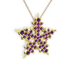 Mona Kar Tanesi Kolye - Ametist 925 ayar altın kaplama gümüş kolye (40 cm rose altın rolo zincir) #1hbx5gp