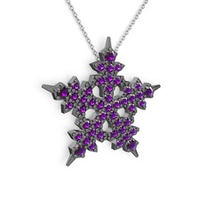 Mona Kar Tanesi Kolye - Ametist 925 ayar siyah rodyum kaplama gümüş kolye (40 cm beyaz altın rolo zincir) #1j4k5sz