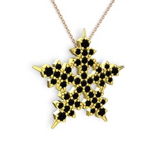 Siyah zirkon 925 ayar altın kaplama gümüş kolye (40 cm rose altın rolo zincir)