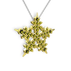 Mona Kar Tanesi Kolye - Peridot 8 ayar altın kolye (40 cm gümüş rolo zincir) #1pd22xn