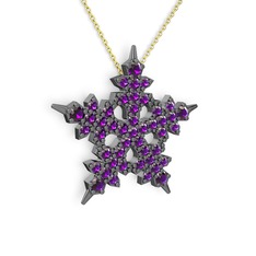 Mona Kar Tanesi Kolye - Ametist 925 ayar siyah rodyum kaplama gümüş kolye (40 cm altın rolo zincir) #1qxgxuk