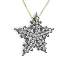 Mona Kar Tanesi Kolye - Beyaz zirkon 925 ayar siyah rodyum kaplama gümüş kolye (40 cm altın rolo zincir) #1s8bluq