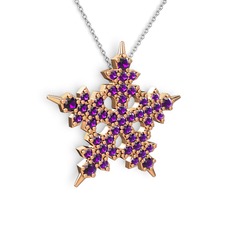 Mona Kar Tanesi Kolye - Ametist 925 ayar rose altın kaplama gümüş kolye (40 cm beyaz altın rolo zincir) #1se18rm