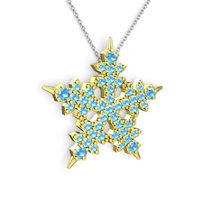 Akuamarin 18 ayar altın kolye (40 cm gümüş rolo zincir)