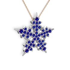 Lab safir 18 ayar beyaz altın kolye (40 cm rose altın rolo zincir)