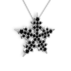 Mona Kar Tanesi Kolye - Siyah zirkon 8 ayar beyaz altın kolye (40 cm beyaz altın rolo zincir) #1x1xen7