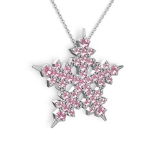 Mona Kar Tanesi Kolye - Pembe kuvars 14 ayar beyaz altın kolye (40 cm beyaz altın rolo zincir) #1xbksin