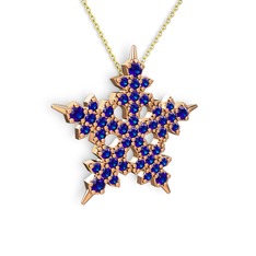 Lab safir 925 ayar rose altın kaplama gümüş kolye (40 cm altın rolo zincir)