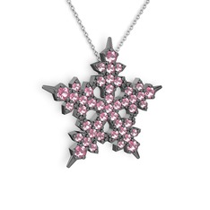 Mona Kar Tanesi Kolye - Pembe kuvars 925 ayar siyah rodyum kaplama gümüş kolye (40 cm beyaz altın rolo zincir) #1ykx6mf