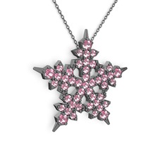Pembe kuvars 925 ayar siyah rodyum kaplama gümüş kolye (40 cm gümüş rolo zincir)