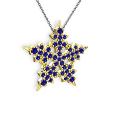 Lab safir 925 ayar altın kaplama gümüş kolye (40 cm gümüş rolo zincir)