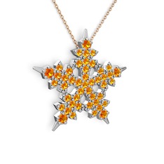 Mona Kar Tanesi Kolye - Sitrin 18 ayar beyaz altın kolye (40 cm rose altın rolo zincir) #42w6as