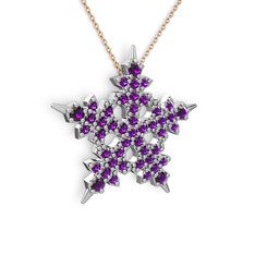 Mona Kar Tanesi Kolye - Ametist 18 ayar beyaz altın kolye (40 cm gümüş rolo zincir) #7rz36c