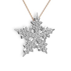 Mona Kar Tanesi Kolye - Swarovski 14 ayar beyaz altın kolye (40 cm rose altın rolo zincir) #9swq4r