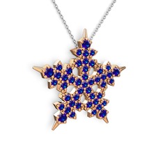 Lab safir 14 ayar rose altın kolye (40 cm gümüş rolo zincir)