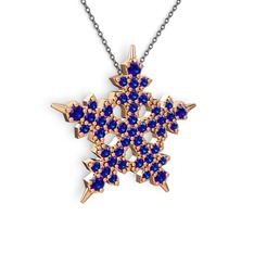 Lab safir 14 ayar rose altın kolye (40 cm gümüş rolo zincir)