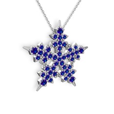 Lab safir 14 ayar beyaz altın kolye (40 cm beyaz altın rolo zincir)