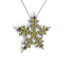 Peridot 925 ayar gümüş kolye (40 cm beyaz altın rolo zincir)