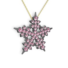 Mona Kar Tanesi Kolye - Pembe kuvars 925 ayar siyah rodyum kaplama gümüş kolye (40 cm altın rolo zincir) #qn4wv8