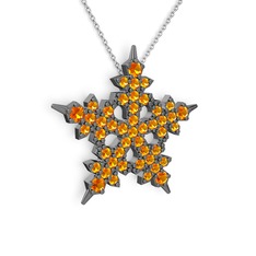 Mona Kar Tanesi Kolye - Sitrin 925 ayar siyah rodyum kaplama gümüş kolye (40 cm gümüş rolo zincir) #s69739