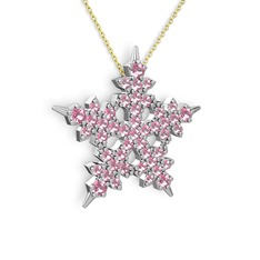 Pembe kuvars 14 ayar beyaz altın kolye (40 cm altın rolo zincir)