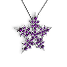 Mona Kar Tanesi Kolye - Ametist 18 ayar beyaz altın kolye (40 cm gümüş rolo zincir) #toswua