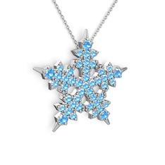 Akuamarin 14 ayar beyaz altın kolye (40 cm beyaz altın rolo zincir)