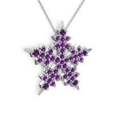 Ametist 18 ayar beyaz altın kolye (40 cm gümüş rolo zincir)