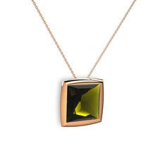 Peridot 14 ayar rose altın kolye (40 cm rose altın rolo zincir)