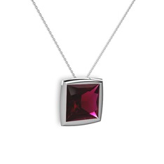 Tenda Kare Kolye - Rodolit garnet 18 ayar beyaz altın kolye (40 cm gümüş rolo zincir) #128bvfk