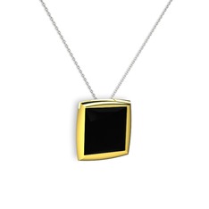 Tenda Kare Kolye - Siyah zirkon 925 ayar altın kaplama gümüş kolye (40 cm gümüş rolo zincir) #12kq02i