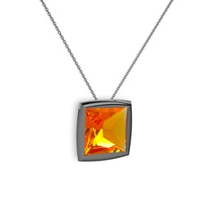 Sitrin 925 ayar siyah rodyum kaplama gümüş kolye (40 cm gümüş rolo zincir)