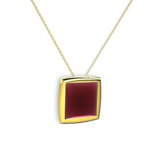 Tenda Kare Kolye - Kök yakut 8 ayar altın kolye (40 cm gümüş rolo zincir) #157sw90