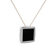 Tenda Kare Kolye - Siyah zirkon 18 ayar beyaz altın kolye (40 cm gümüş rolo zincir) #15tbrl3