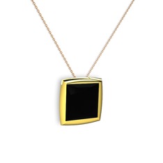 Tenda Kare Kolye - Siyah zirkon 8 ayar altın kolye (40 cm rose altın rolo zincir) #15z90iu