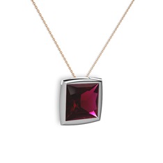 Rodolit garnet 14 ayar beyaz altın kolye (40 cm gümüş rolo zincir)