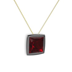 Tenda Kare Kolye - Garnet 925 ayar siyah rodyum kaplama gümüş kolye (40 cm altın rolo zincir) #19js7lk