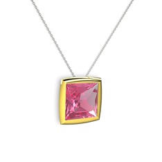 Pembe kuvars 14 ayar altın kolye (40 cm gümüş rolo zincir)