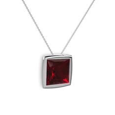 Tenda Kare Kolye - Garnet 14 ayar beyaz altın kolye (40 cm beyaz altın rolo zincir) #1aj7vc1