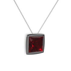 Tenda Kare Kolye - Garnet 925 ayar siyah rodyum kaplama gümüş kolye (40 cm beyaz altın rolo zincir) #1ct9shn