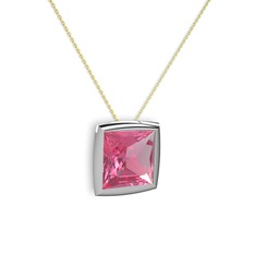 Pembe kuvars 925 ayar gümüş kolye (40 cm altın rolo zincir)