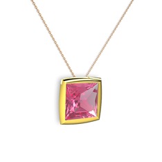Tenda Kare Kolye - Pembe kuvars 925 ayar altın kaplama gümüş kolye (40 cm gümüş rolo zincir) #1gyz91f