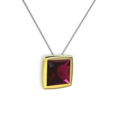Tenda Kare Kolye - Rodolit garnet 18 ayar altın kolye (40 cm gümüş rolo zincir) #1knsak