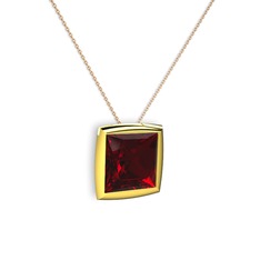 Tenda Kare Kolye - Garnet 18 ayar altın kolye (40 cm rose altın rolo zincir) #1lyirx8